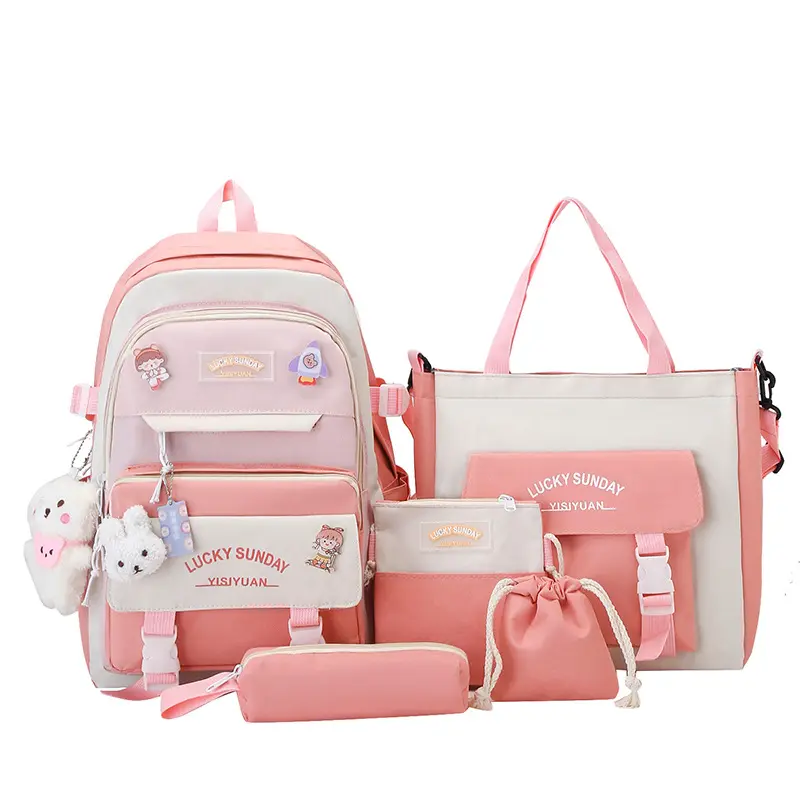 mochilas para mujer Large Capacity Multi-pockets Children School Backpacks Student Schoolbag Set with Lunch Bag and Pencil Bag