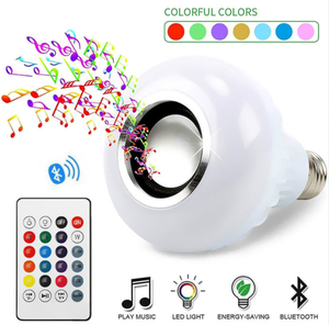 RGB cerdas bohlam lampu LED 7W, pengeras suara dengan pengendali jarak jauh dapat diredupkan E27 dasar DC untuk lampu - Product Image 4