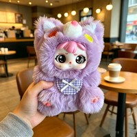 Poupée en peluche Kawaii, décoration suspendue, animal, visage en vinyle, yeux anime, bavoir à carreaux, ensemble de breloques pour rideau, rembourrage en coton PP, unisexe