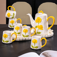 Mug Kopi Keramik Relief Gaya Kreatif Motif Bunga Mawar Timbul 3D Cangkir Air Porselen untuk Hadiah Pasangan Mug Korea Ins