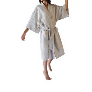 Luxury <b>Women</b> Linen Kimono Robe with <b>Belt</b> Long Lightweight Bathrobe - Product Image 2