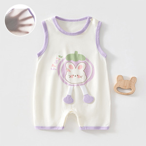 Combinaison pour bébé sans manches, en coton, pour l'été, unisexe, vêtements pour nouveau-nés, style fin - Product Image 1