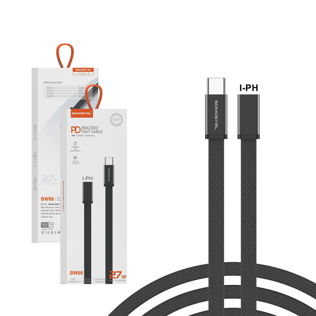 SOMOSTEL BW66 60W/27W PD Usb c Fast Charging Cable Braided Data Sync Cord Smart Chip for Laptop & Phone Cables De Datos