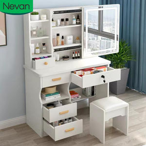 Meuble de maison, coiffeuse au design simple avec petit tabouret, coiffeuse de maquillage bon marché, <span class=keywords><strong>commode</strong></span> <span class=keywords><strong>blanche</strong></span> pour chambre à coucher avec miroir pour filles - Product Image 1