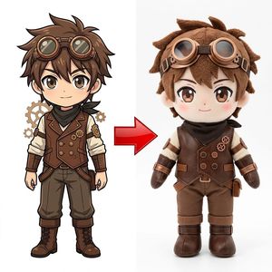 Figurine en peluche industrielle steampunk pour adolescents, décoration de manche à engrenages, peluche personnalisée confectionnée à partir d'une illustration rétro exclusive du client - Product Image 1