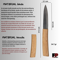 Couteau utilitaire en céramique, lame noire, manche en plastique, finition effet bambou, 10,5 cm, ambidextre, revêtement antiadhésif, passe au lave-vaisselle