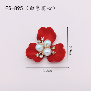 Nueva resina Flor de tres pétalos texto de seda Flor de concha broche rojo brillante novia muñeca flor Material botón - Product Image 4