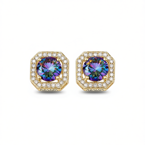 Orecchini ottagonali Fudskra placcati oro 18 carati con zirconi cubici incastonati a pavé, gioielli glamour da festa per donna - Product Image 1