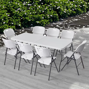 Wholesale Heavy Duty <strong>Foldable</strong> 6ft 8ft 10 People Garden Party Rectangular White Plastic <strong>Dining</strong> <strong>Table</strong> and <strong>Chairs</strong> Set - Product Image 1