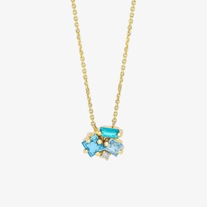 Collier en acier inoxydable bleu géométrique avec diamant, ras-de-cou plaqué or à cristaux multiformes, chaîne de clavicule minimaliste, cadeau bijou - Product Image 5