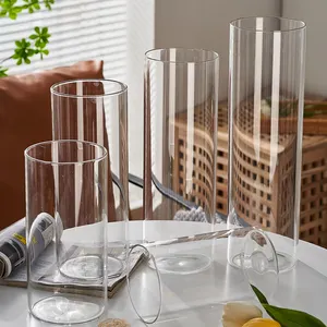 Пользовательские Прозрачные высокие вазы цилиндрические ПРЯМЫЕ стеклянные вазы домашний декор Роскошные вазы цветы