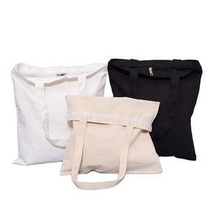 Sac en coton personnalisé avec logo imprimé, réutilisable, OEM ODM, noir, blanc, <span class=keywords><strong>rose</strong></span>, couleur naturelle, sac fourre-tout en toile 100% coton avec fermeture éclair - Product Image 1