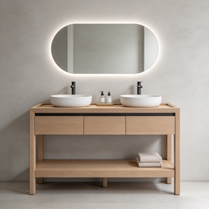 Mueble de Baño de Madera Maciza Estilo Rústico con Lavabo de Cerámica, Espejo con Marco, 2 Cajones y Acabado Claro - Product Image 5
