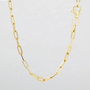 Xinfly Luxury Jewelry Brand 2.2mm Wide Dainty 18k Pure Solid Gold Waterproof Paper Clip Link <b>Chain</b> Choker Necklace <b>Men</b> Women - Product Image 1