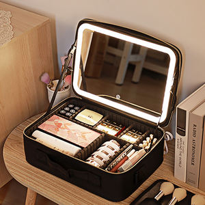 Bolsa de Maquillaje LED con Espejo y Luz, Bolsa de Cosméticos Grande, Portátil, de Viaje, Color Rosa, Bolsa de Almacenamiento Inteligente con LED - Product Image 1