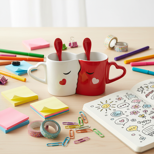 Tazas de Cerámica Personalizadas <span class=keywords><strong>para</strong></span> Él y Ella, Diseño Asimétrico Rojo y Blanco, Regalo Único de Amor con Logotipo <span class=keywords><strong>Personalizado</strong></span> <span class=keywords><strong>para</strong></span> el Regreso a Clases - Product Image 6