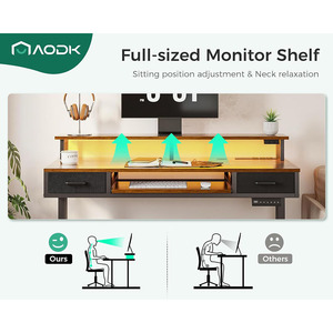 Nhà văn phòng mộc mạc Nâu điện chiều cao có thể điều chỉnh nhỏ ngồi bàn đứng bàn với Đèn Led Bàn Phím Khay Màn hình đứng - Product Image 6