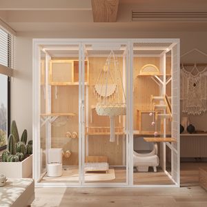 Vente en gros usine : Villa pour <span class=keywords><strong>chat</strong></span> de luxe personnalisée, design, avec structure en acier au carbone, grand espace, mur d'escalade, mobilier d'intérieur pour plusieurs chats - Product Image 2