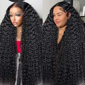 Perruque bouclée en cheveux de vison brésilien <span class=keywords><strong>super</strong></span> double tirés, Remy, pour dentelle frontale, sans colle, nœuds décolorés HD, longue longueur - Product Image 6