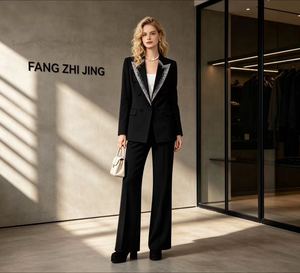 Elegante Traje de Dos Piezas <span class=keywords><strong>Verde</strong></span> <span class=keywords><strong>Lima</strong></span> para Verano, <span class=keywords><strong>Blazer</strong></span> Transpirable y Pantalones de Pierna Recta con Botones y Adornos de Pedrería - Product Image 3