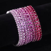 Chinesische Schmuckfabrik Großhandel Rundschliff Farbiger Edelstein 925 Sterling Silberkette Laborgezüchteter Saphir Rosa Tennisarmband
