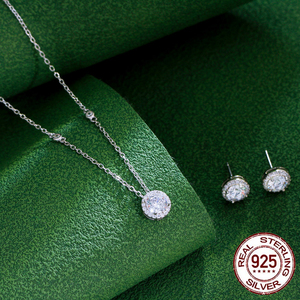 Conjunto de Joias Femininas Clássicas: Brincos e Colar de Zircônia Cúbica de 8mm em Prata Esterlina <span class=keywords><strong>925</strong></span> - Product Image 6