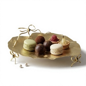Luxury <b>Decorative</b> Metal Dessert Serving Tray with Bow Handles Modern Cake Pastry Display Platter for Tabletop Decor - Product Image 1