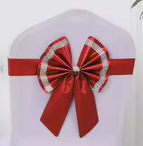 غطاء كرسي من البوليستر بلون واحد رائع مع مشبك أو شريط ساتان للحفلات وحفلات الزفاف - Product Image 2