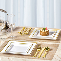 Assiettes de mariage en plastique doré pour les fêtes de Pâques Thanksgiving Anniversaire Assiettes carrées en plastique pour mariage