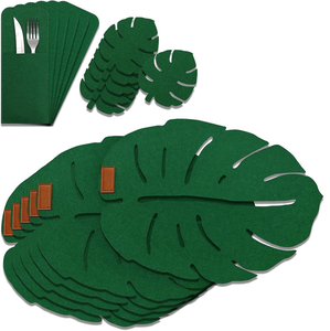 Ensemble de sets de table et de sous-verres en feutre lavable avec motif de plante moderne, design feuille de Monstera - Product Image 1