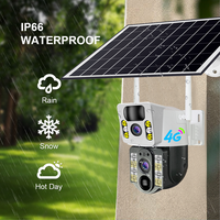 Caméra IP WiFi à double objectif alimentée par énergie solaire, caméra de sécurité solaire extérieure 4G avec vue panoramique, détection de mouvement PIR, audio bidirectionnel
