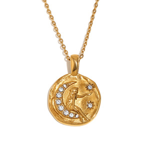 Retro Französische Nischen-Personalisierte Sonne-Mond Edelstahl 18K Vergoldete Halskette für Frauen - Product Image 5
