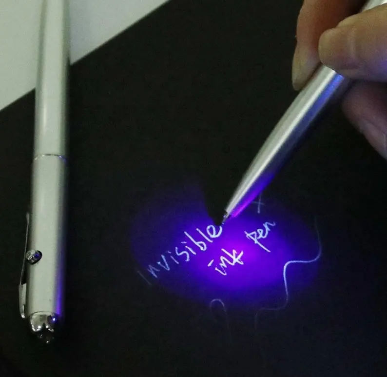 Stylo à bille magique invisible avec lumière UV intégré 3 AG 3 boutons, fournitures scolaires