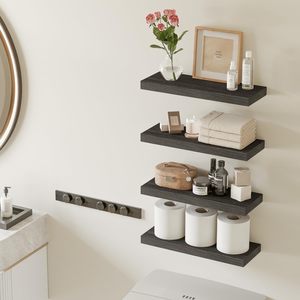 Étagères flottantes de 15,8 pouces, finition bois gris, étagère murale décorative avec supports invisibles pour salle de bain, salon, chambre à coucher, cuisine - Product Image 4