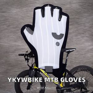 YKYWBIKE Gants de cyclisme d'été en polyester, demi-doigts, tissés, aérodynamiques, rayés, avec sangle de poignet réglable, amortissants, pour VTT et vélo de route - Product Image 2