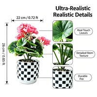 Service OEM : Plantes artificielles miniatures roses en vrac, 26 cm, sans entretien, en pot à carreaux, pour étagère