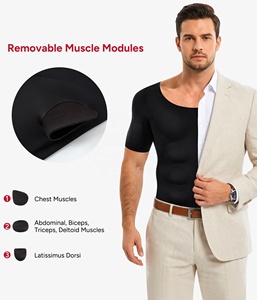 T-shirt de compression rembourré pour <span class=keywords><strong>homme</strong></span> à manches courtes, effet musculaire, avec coussinets amovibles, pour musculation - Product Image 5