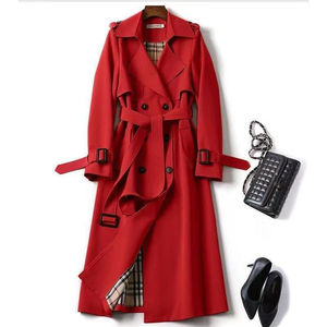 2025 élégant léger mode Style coréen <span class=keywords><strong>mi</strong></span>-<span class=keywords><strong>long</strong></span> <span class=keywords><strong>Trench</strong></span> manteau femmes imperméable ceinturé pardessus nœud col motif printemps automne - Product Image 2
