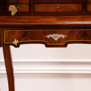 Scrivania <span class=keywords><strong>Reale</strong></span> in Legno di Mogano Americano con Libreria, Tavolo Console Personalizzabile per Soggiorno, Mobile Vintage con Cassetti - Product Image 4