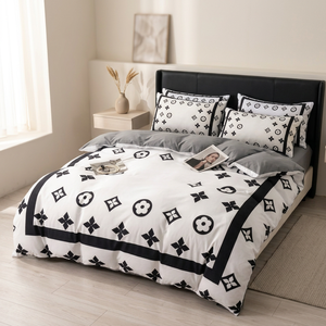 Set di Biancheria da Letto di Lusso con Monogramma a Contrasto, Copripiumino Geometrico Marrone, 4 Pezzi, Arredo Camera da Letto, Misura Queen - Product Image 5
