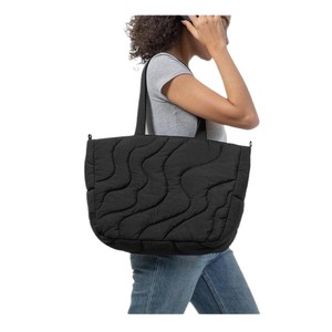 Sac fourre-tout d'hiver matelassé en polyester beige grande capacité avec deux poignées, isotherme, doux, élégant, couleur unie, pour le shopping - Product Image 5