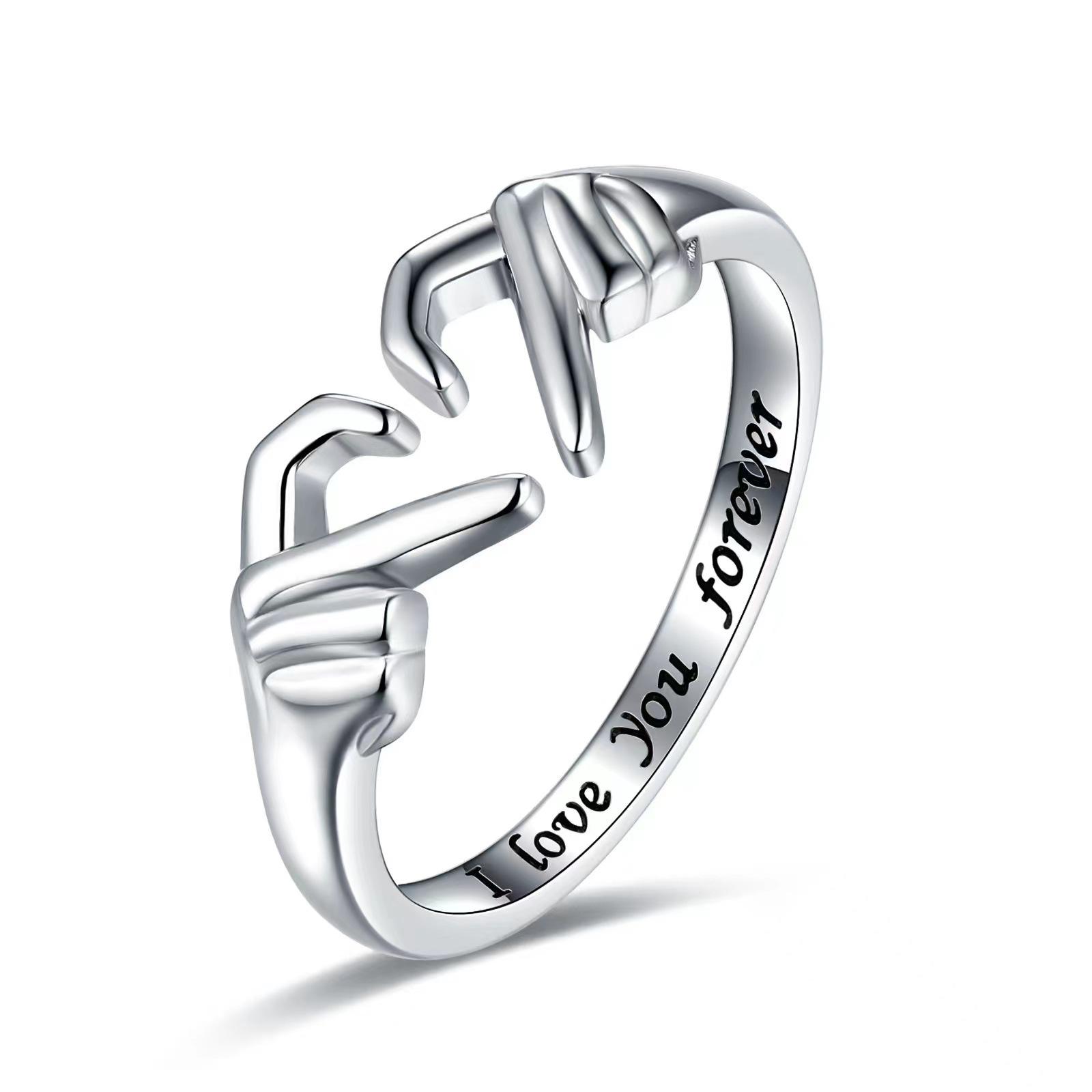 Fashion Jewelry Rings Women's Romantic Two Hands Heart I love You Forever  Couple Ring for Wedding Engagement