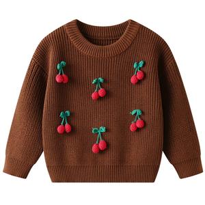 Pulls pour bébés en gros, pulls pour filles, joli <span class=keywords><strong>pull</strong></span> à cerises pour filles, <span class=keywords><strong>pull</strong></span> en coton tricoté multicolore pour filles, col rond - Product Image 5