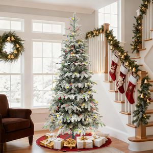 <span class=keywords><strong>Sapin</strong></span> de Noël Artificiel Floqué Pré-éclairé 1,80 m Effet Neige 210 Lumières Multicolores <span class=keywords><strong>Sapin</strong></span> Aspin Support Métallique Pliable Décoration de Fêtes pour la Maison - Product Image 1
