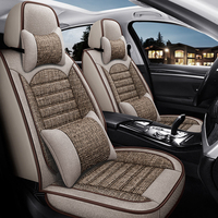Nouveauté 2024 – Housse de Siège Auto Complète en Tissu Lin Absorbant l'Humidité, Accessoire d'Intérieur avec Appuie-Tête en Cuir pour Golf et Passat