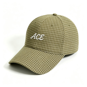 Gorra de Béisbol con Visera Curva, Diseño a Cuadros Multicolor, Bordado ACE, 6 Paneles, Correa Ajustable, Estilo Casual, Deportivo, Unisex, para Uso Diario - Product Image 4