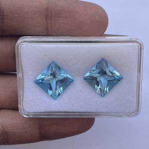 โทแพซสีฟ้าธรรมชาติ 7x7 มม. ทรงปรินเซสคัท พลอยหลวมสำหรับทำเครื่องประดับ ขายส่ง - Product Image 3