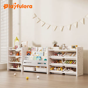 Étagère de rangement pour jouets de chambre d'enfant Playful Era en HDPE gris et blanc, style simple/ins, pour ranger jouets et décorations - Modulaire - Product Image 1