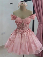 S0596N Nouvelle robe de soirée courte pour femmes, luxueuse, scintillante, en tulle, style A, en satin et dentelle, pour les fêtes d'été, les bals de fin d'année, les anniversaires, les soirées