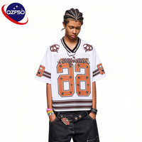 QZFSO T-shirt de football décontracté respirant en polyester mat à col en V, surdimensionné, personnalisé par sublimation, maillot de sport en mesh pour hommes